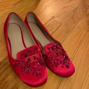 Tory Burch Red Loafers Size 7.5 like new